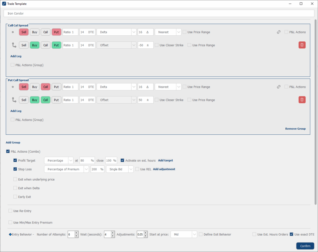 Automatisiertes Optionstrade-Template Iron Condor